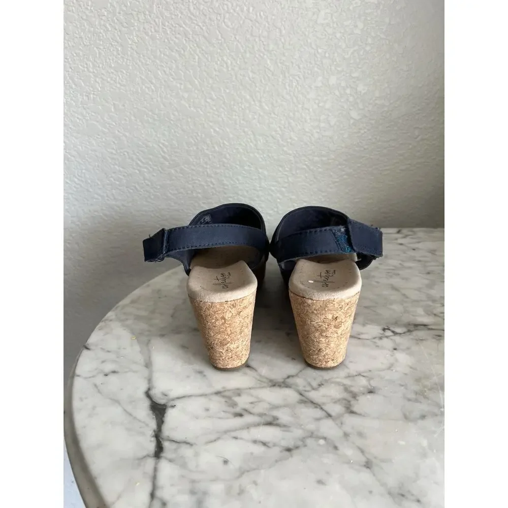 Collection by Clarks Sandals Women's 9.5 Annadel Sky Slingback Blue Suede Wedge